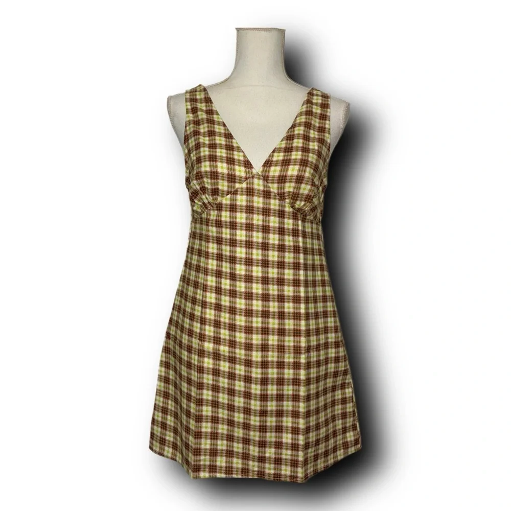 NWT Motel Rocks Eluned Day Dress In Yellow And Brown Check - Picture 3 of 6
